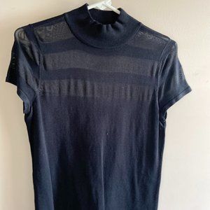 INC Short Sleeved Mock Neck Illusion Sweater, Black, Size M